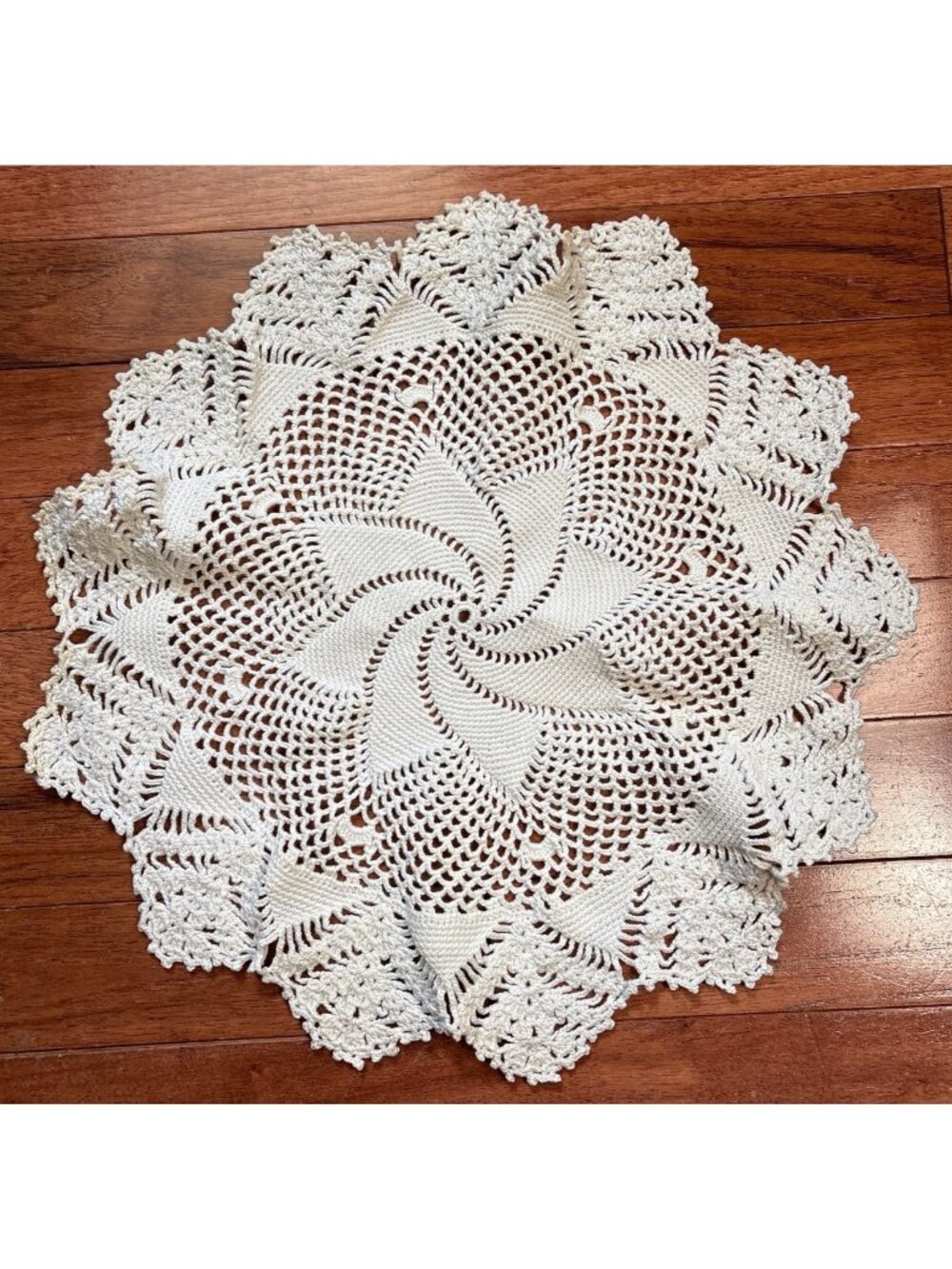 Hand-Crocheted Beige Doily 15" Round Vintage Style Table Decor Intricate Lace De